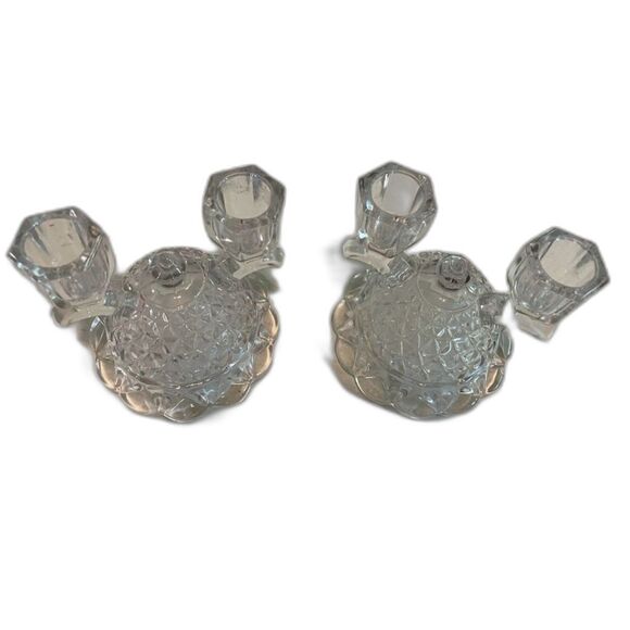 2 Imperial Glass Ohio Laced Edge Double Candle Holders Depression Glass Vtg - Picture 2 of 2